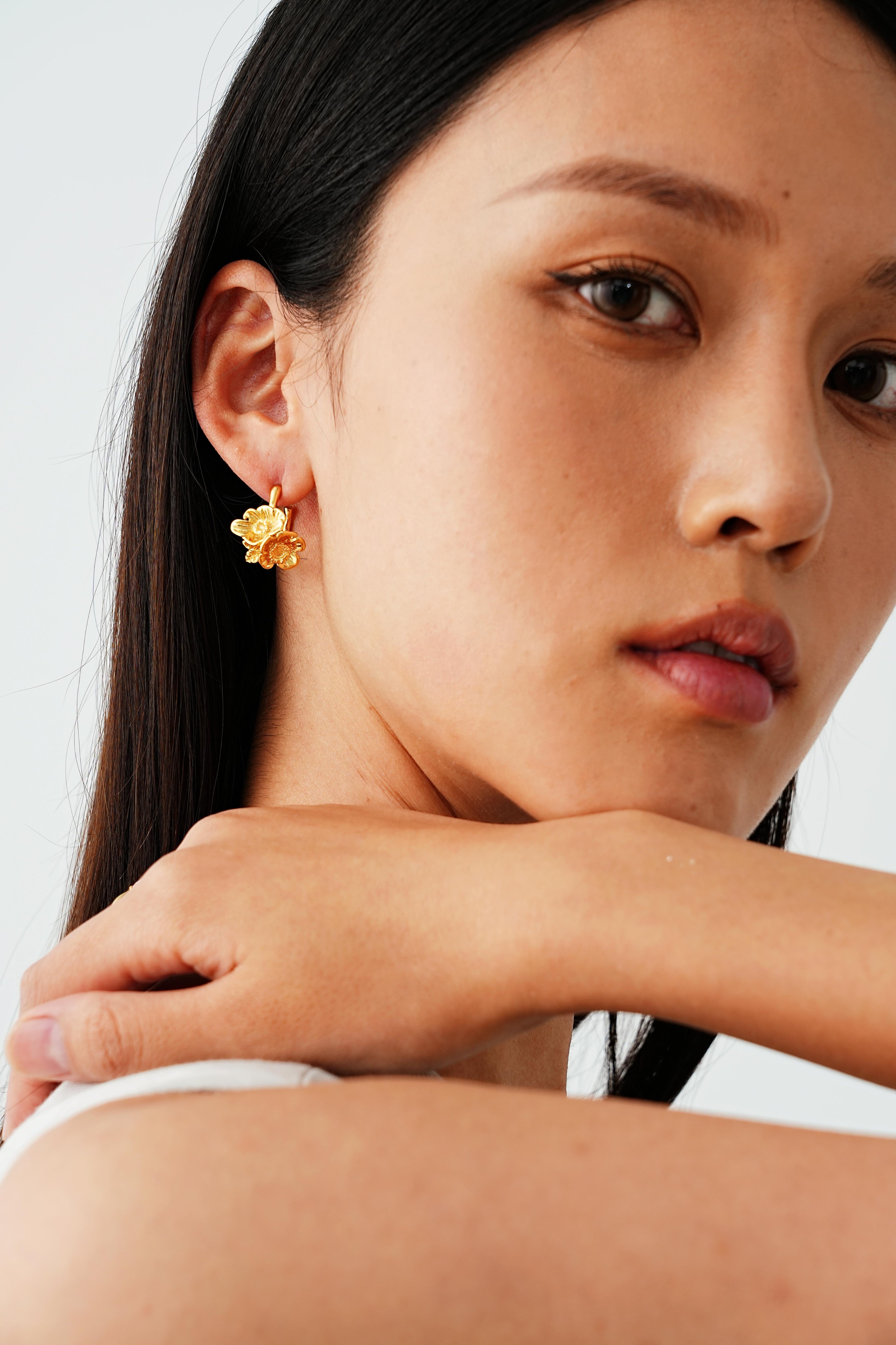 Gilded Blossm C Hoop Earrings