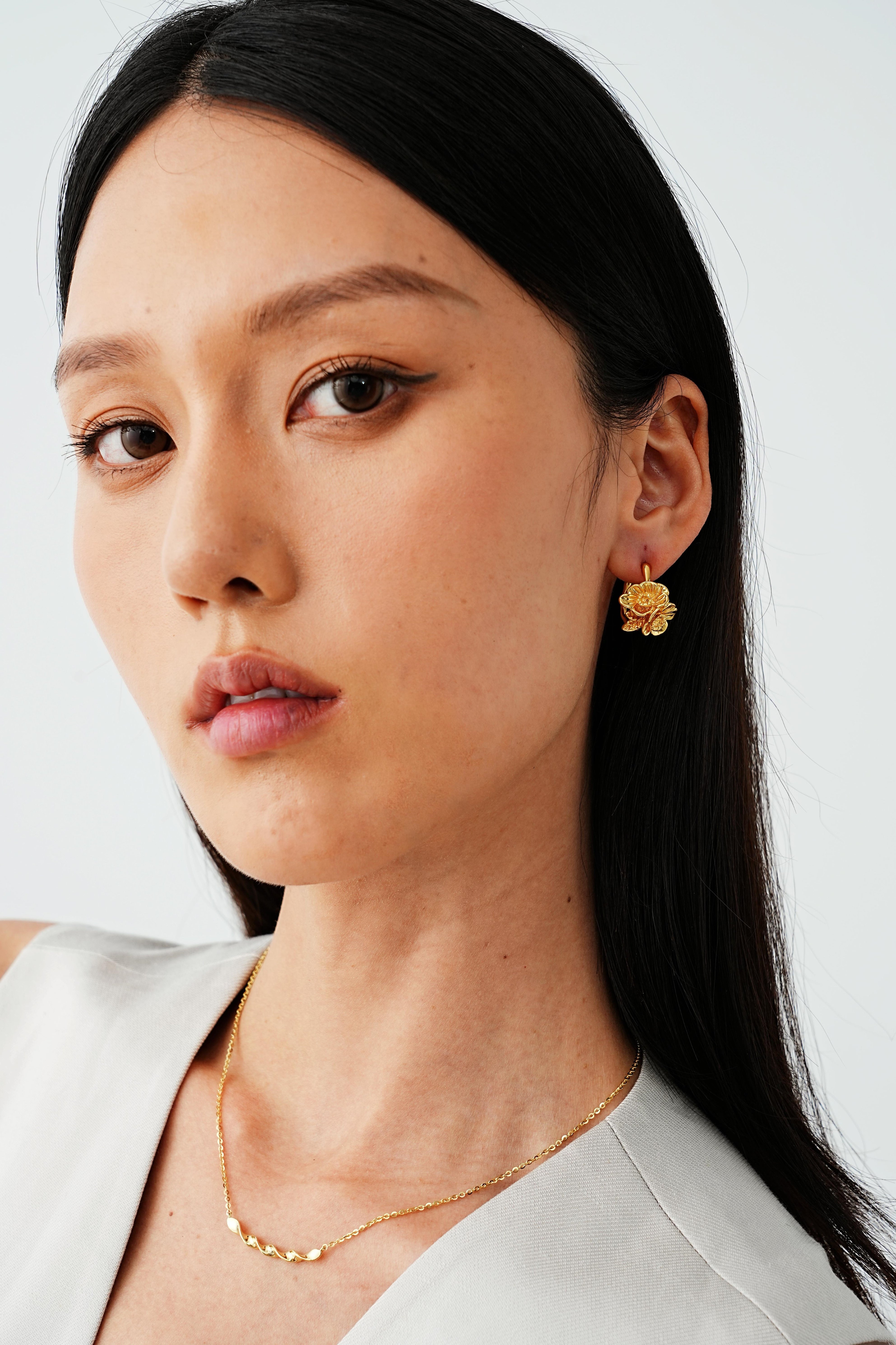 Gilded Blossm C Hoop Earrings