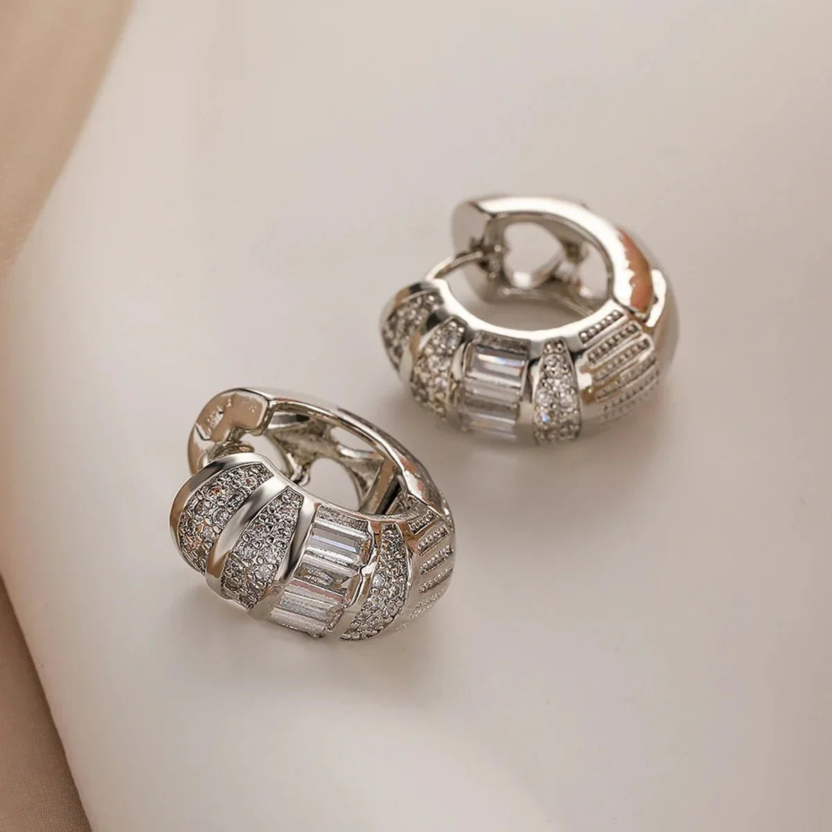 Bold Baguette Scattered Diamond Hoop Earrings