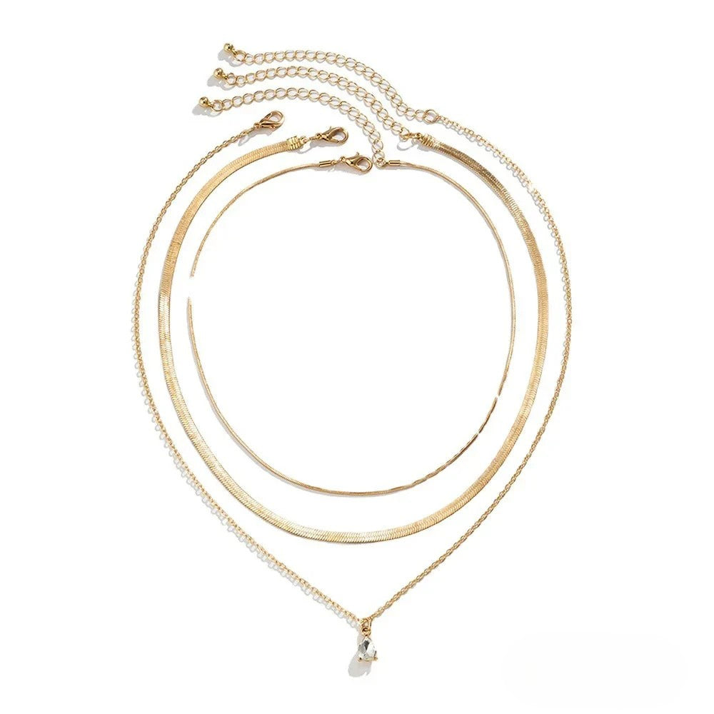 Layered Gold Zirconia Pendant Necklace