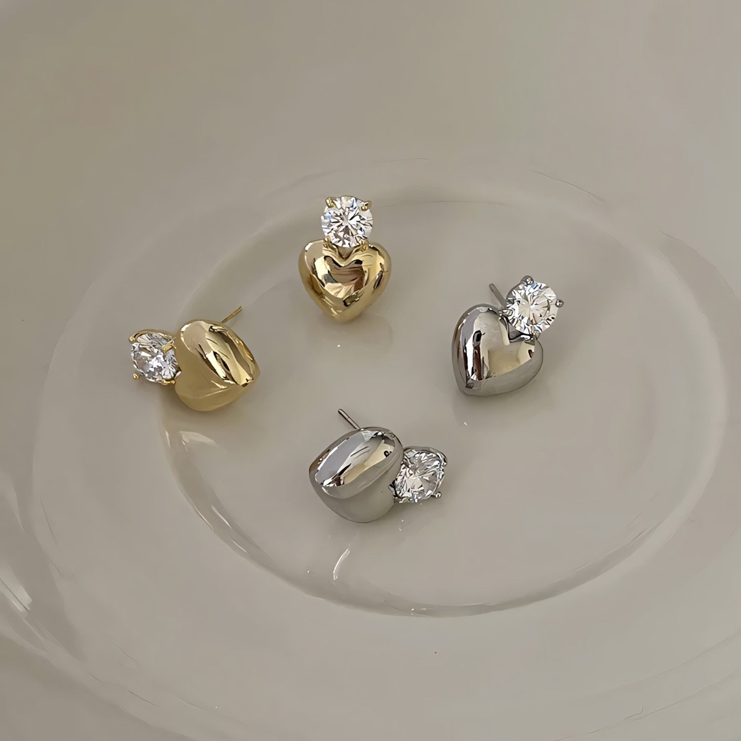 Dainty Diamond Heart Stud Earrings