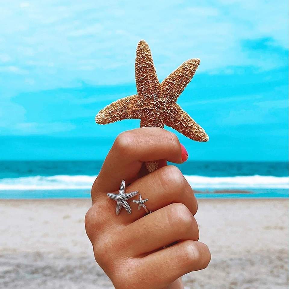 Adjustable silver and gold starfish ring