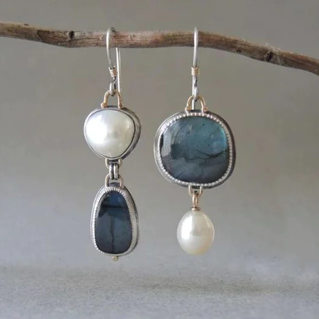 Blue Stone and Pearl Vintage Earrings