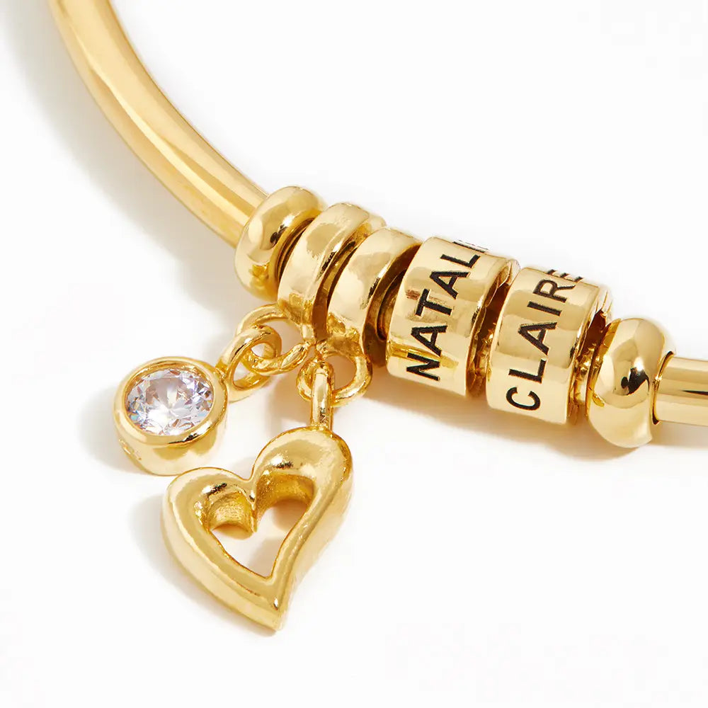 Mother's Day Open Bangle Bracelet with Custom Name Beads