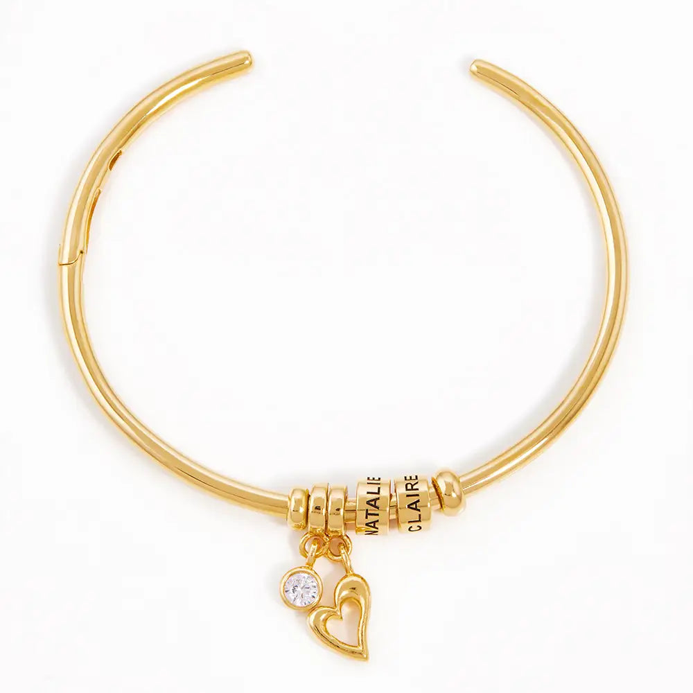 Mother's Day Open Bangle Bracelet with Custom Name Beads