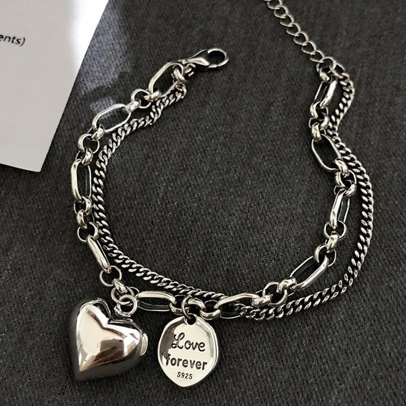 925 Silver Bracelet with 'Love Forever' Engraving + 2 Free Charms