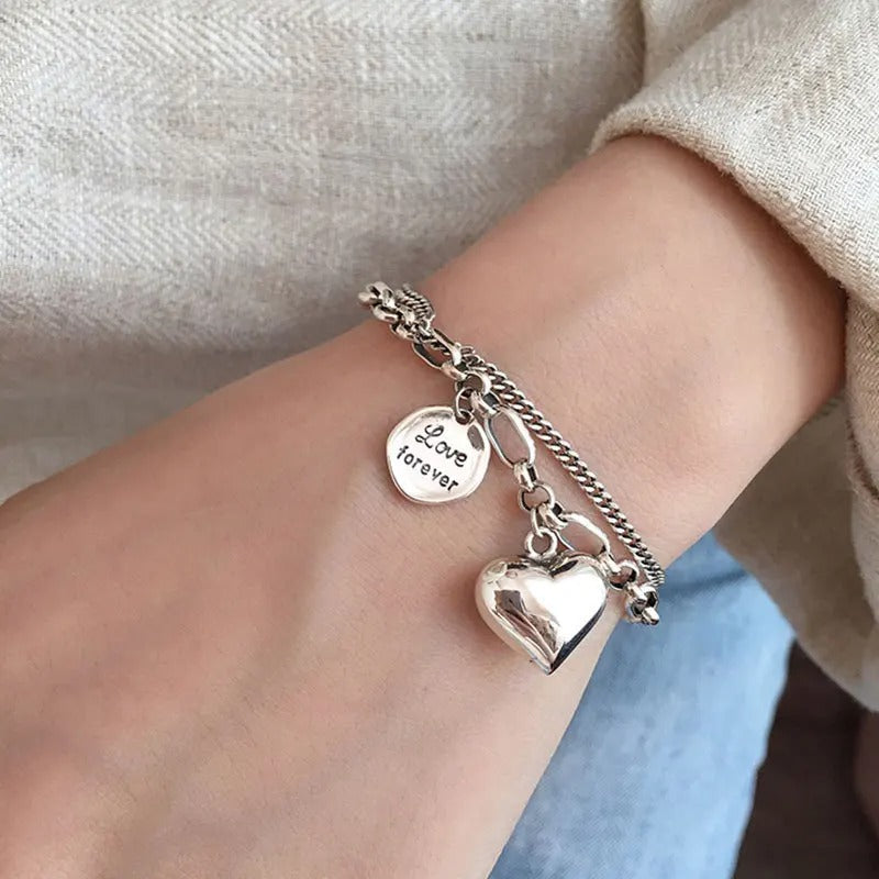 925 Silver Bracelet with 'Love Forever' Engraving + 2 Free Charms