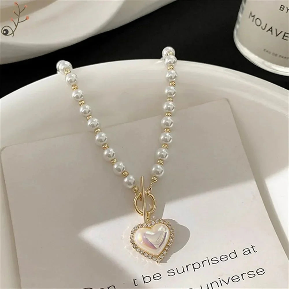 Pearl Heart Clasp Choker Necklace