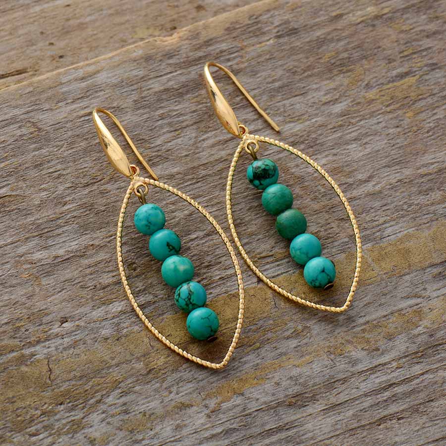 Gold Leaf Turquoise Dangle Earrings