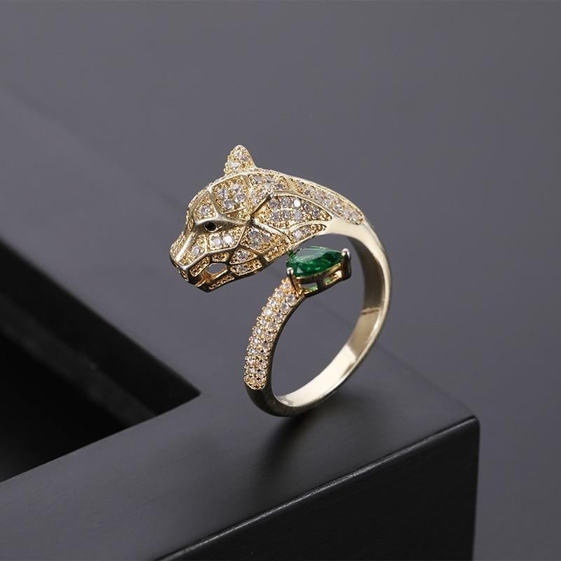 Adjustable leopard print ring with cubic zirconia