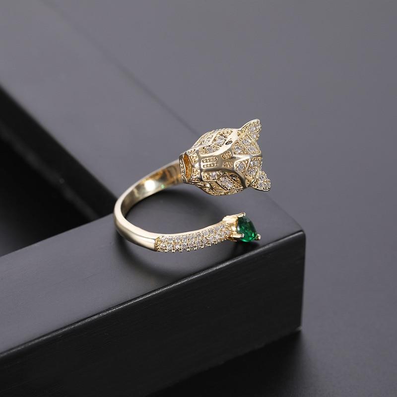 Adjustable leopard print ring with cubic zirconia