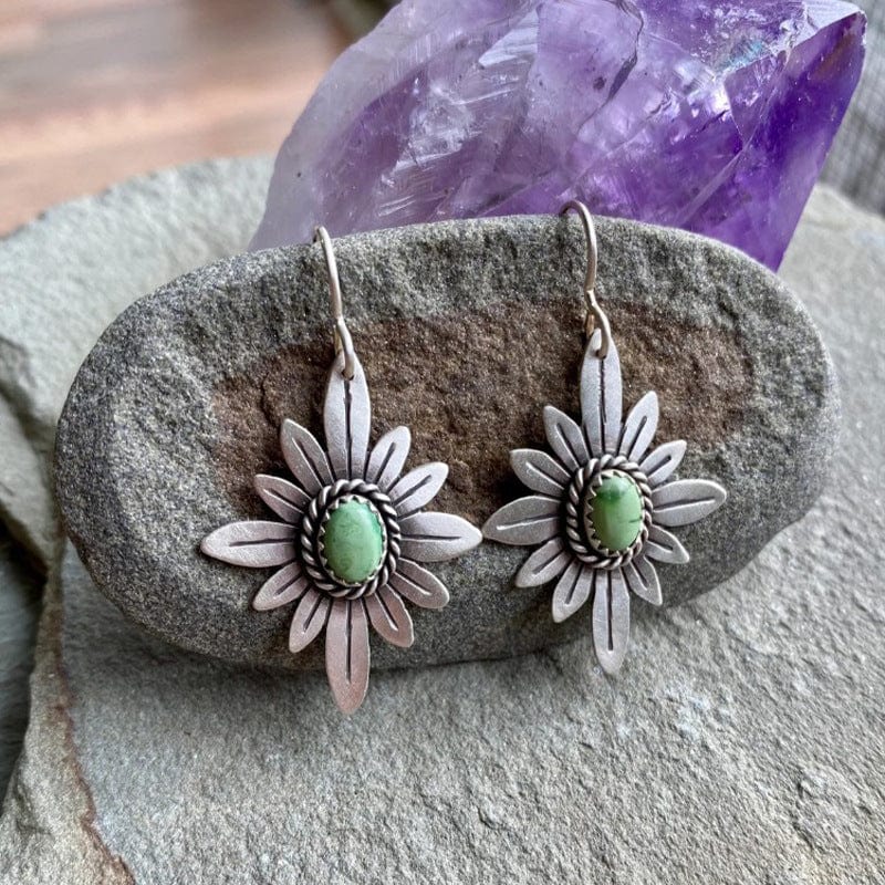 Silver Floral  with Green Opal Stone