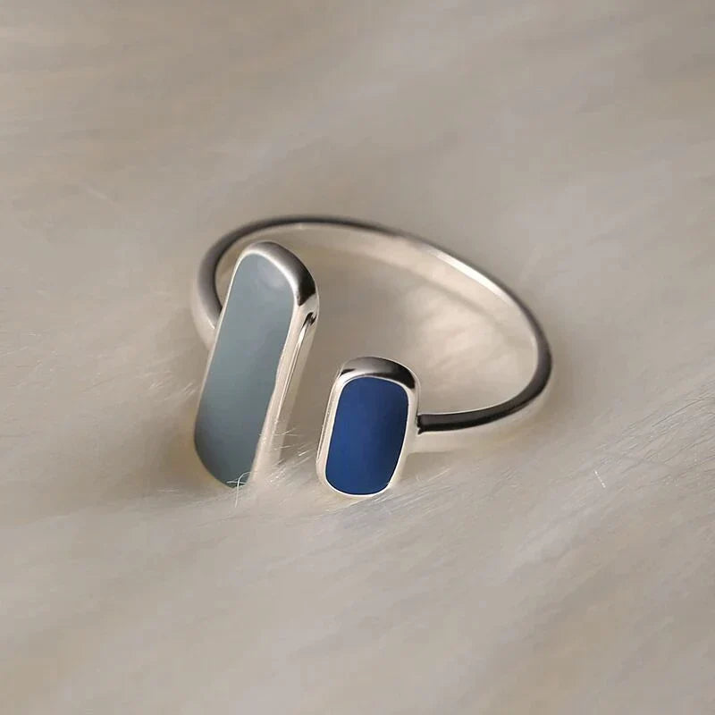 Adjustable Natural Blue Stone Ring in Silver