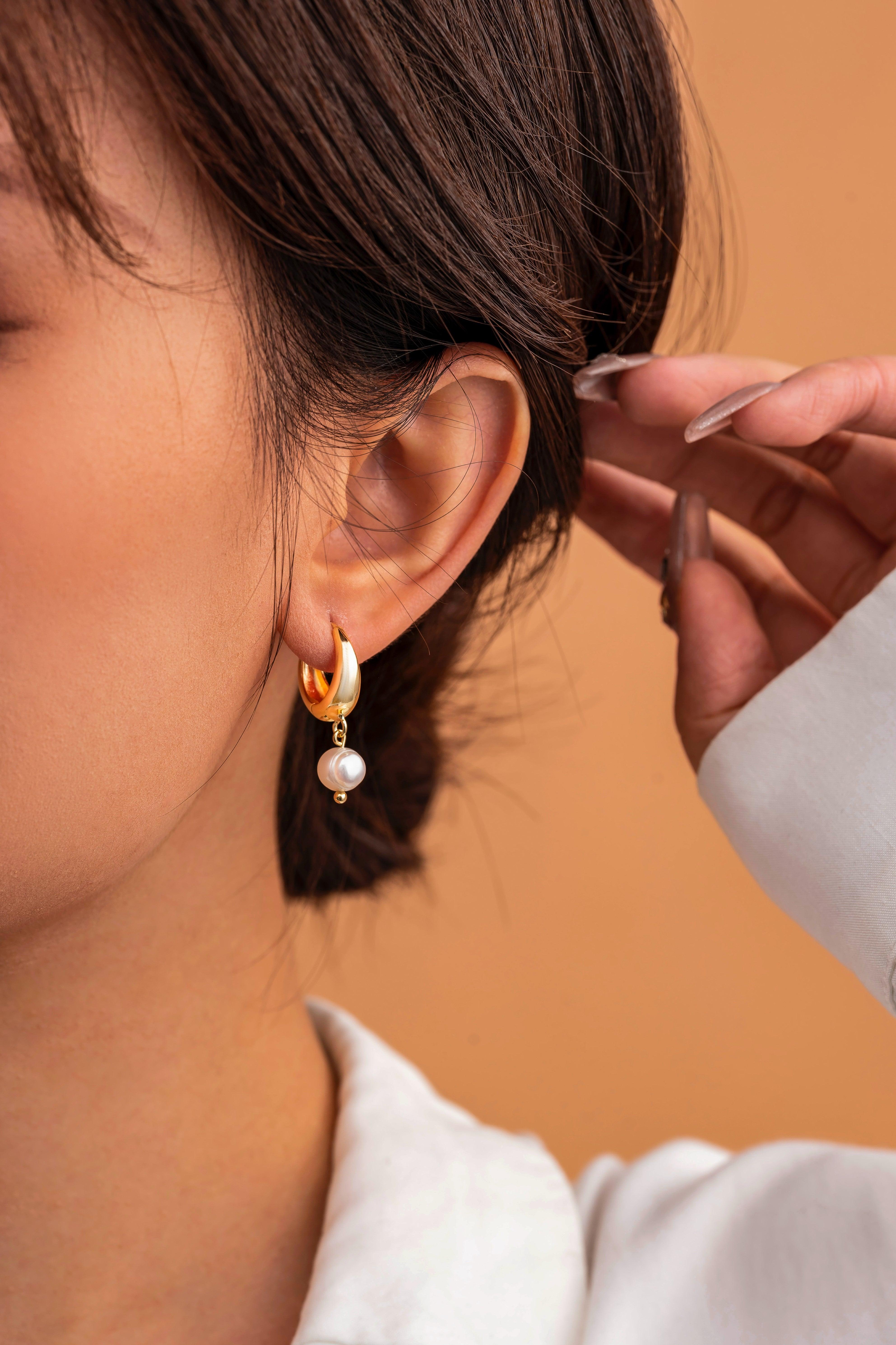 Gold Huggie Pearl  Earrings