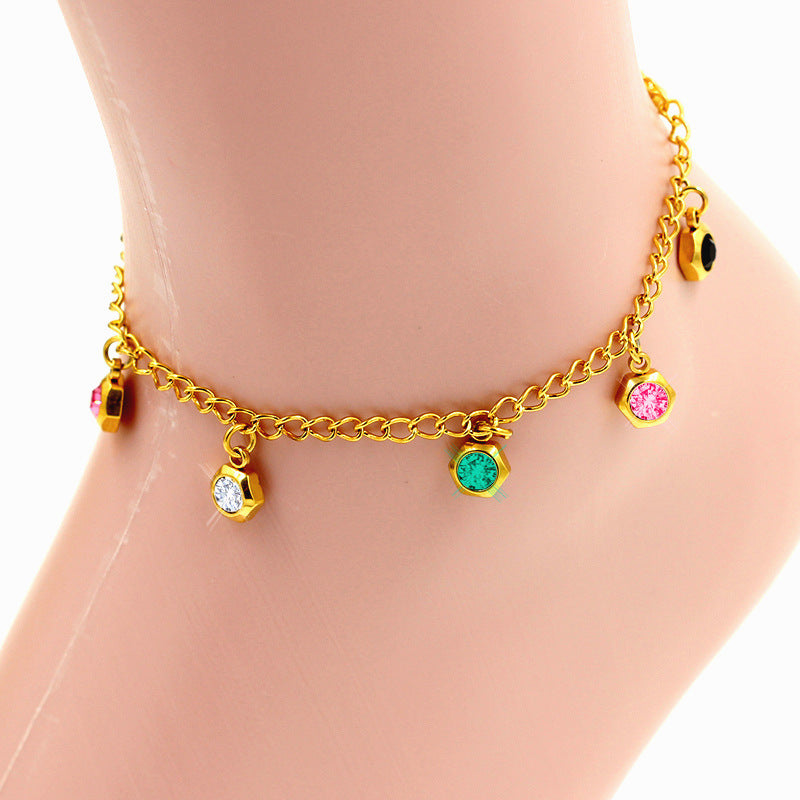 Multi-color Hexagon Charm Anklet