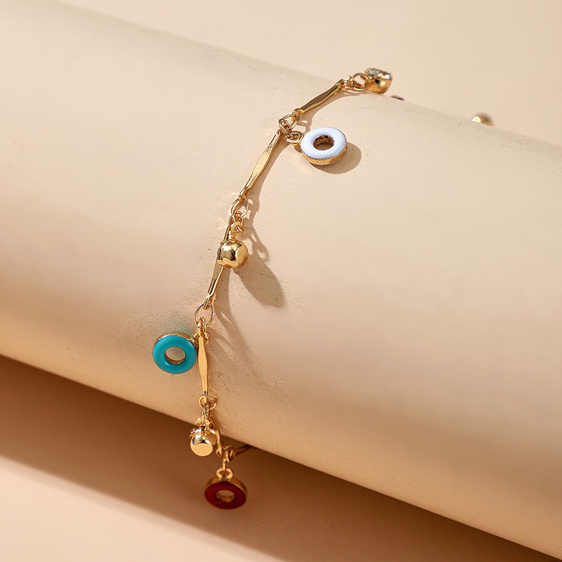 Enamel Circle Donuts Club Chain Crystal Beaded Anklet