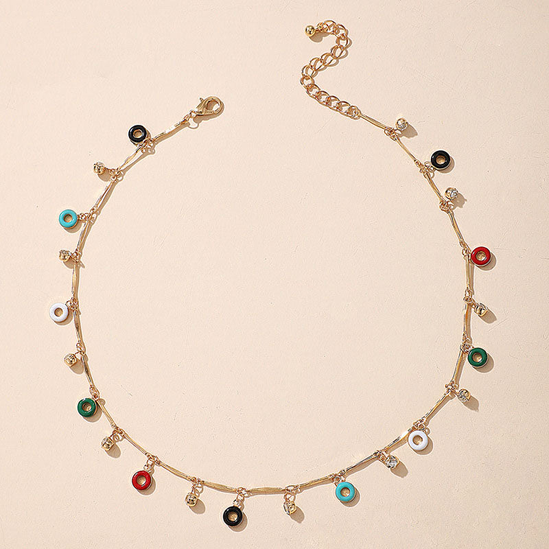 Enamel Circle Donuts Club Chain Crystal Beaded Anklet
