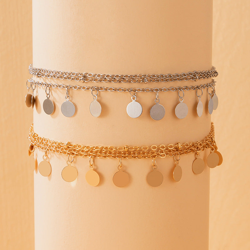 Lasting Round Charm Layered Anklet