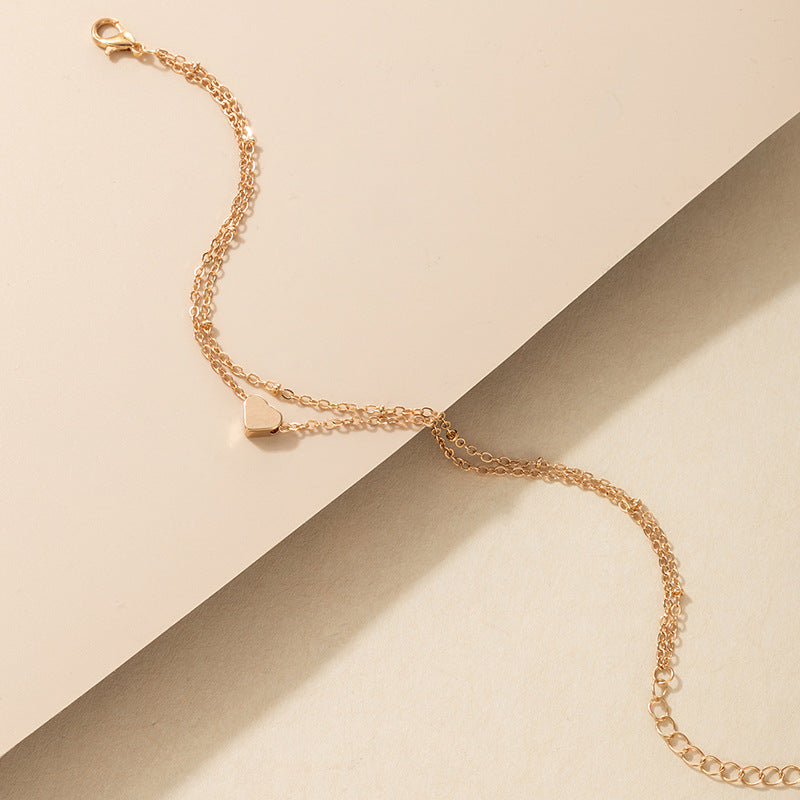 Simple Heart Charm Layered Anklet