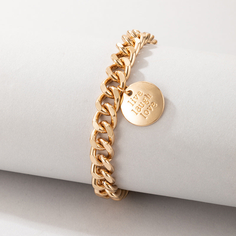 Live Laugh Love' Round Charm Cuban Anklet