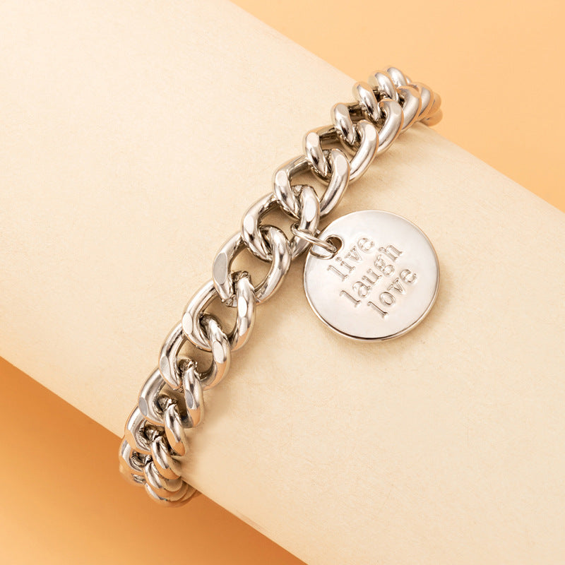Live Laugh Love' Round Charm Cuban Anklet