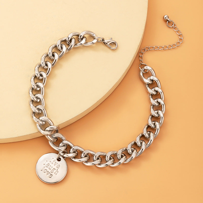 Live Laugh Love' Round Charm Cuban Anklet