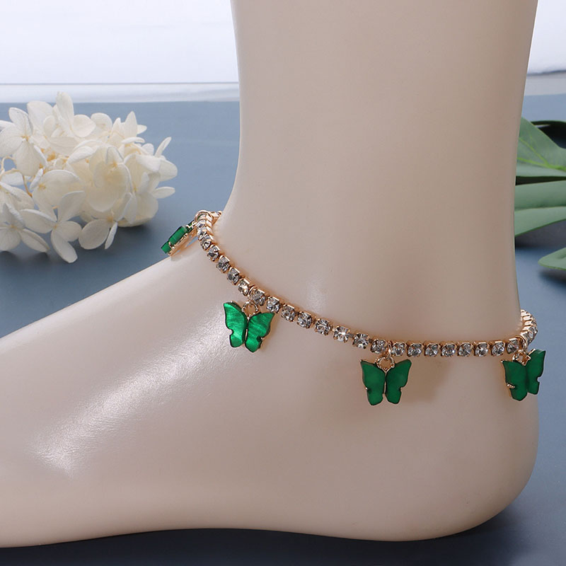 Colorful Butterfly Charm Tennis Chain Anklet