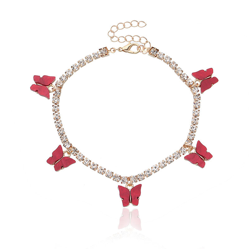 Colorful Butterfly Charm Tennis Chain Anklet