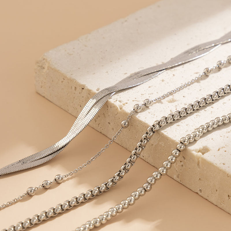 Snake Chain Beaded Chain Box Chain Anklet Set