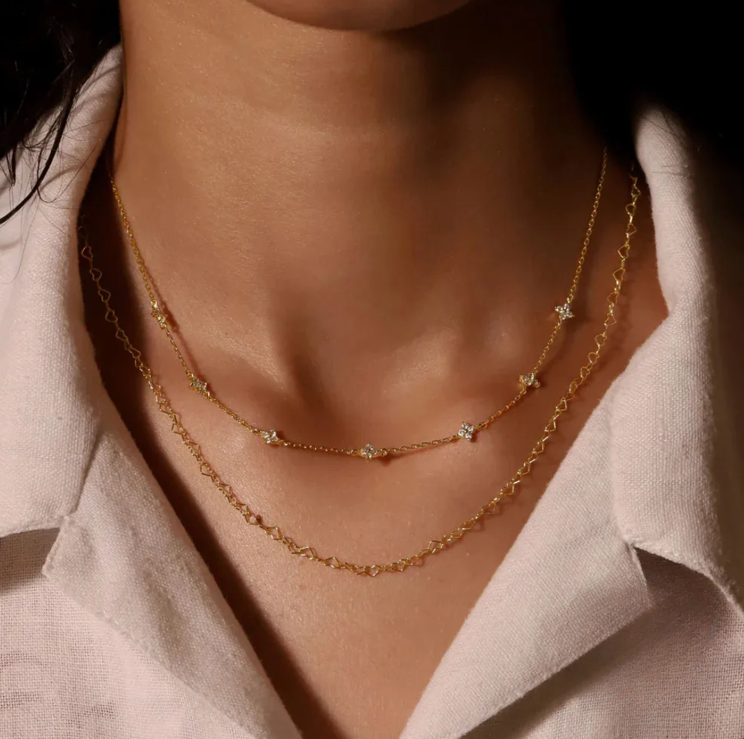 18K Gold Plated Necklace with Small Zirconia Stones