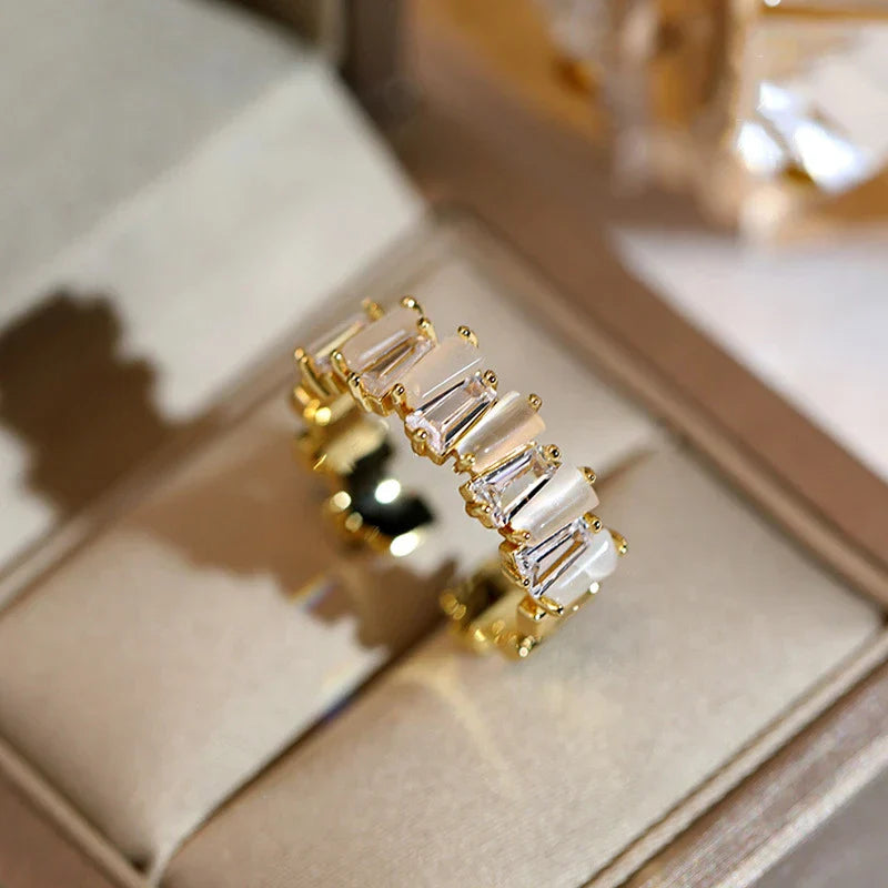 Adjustable White Crystal Ring in Gold