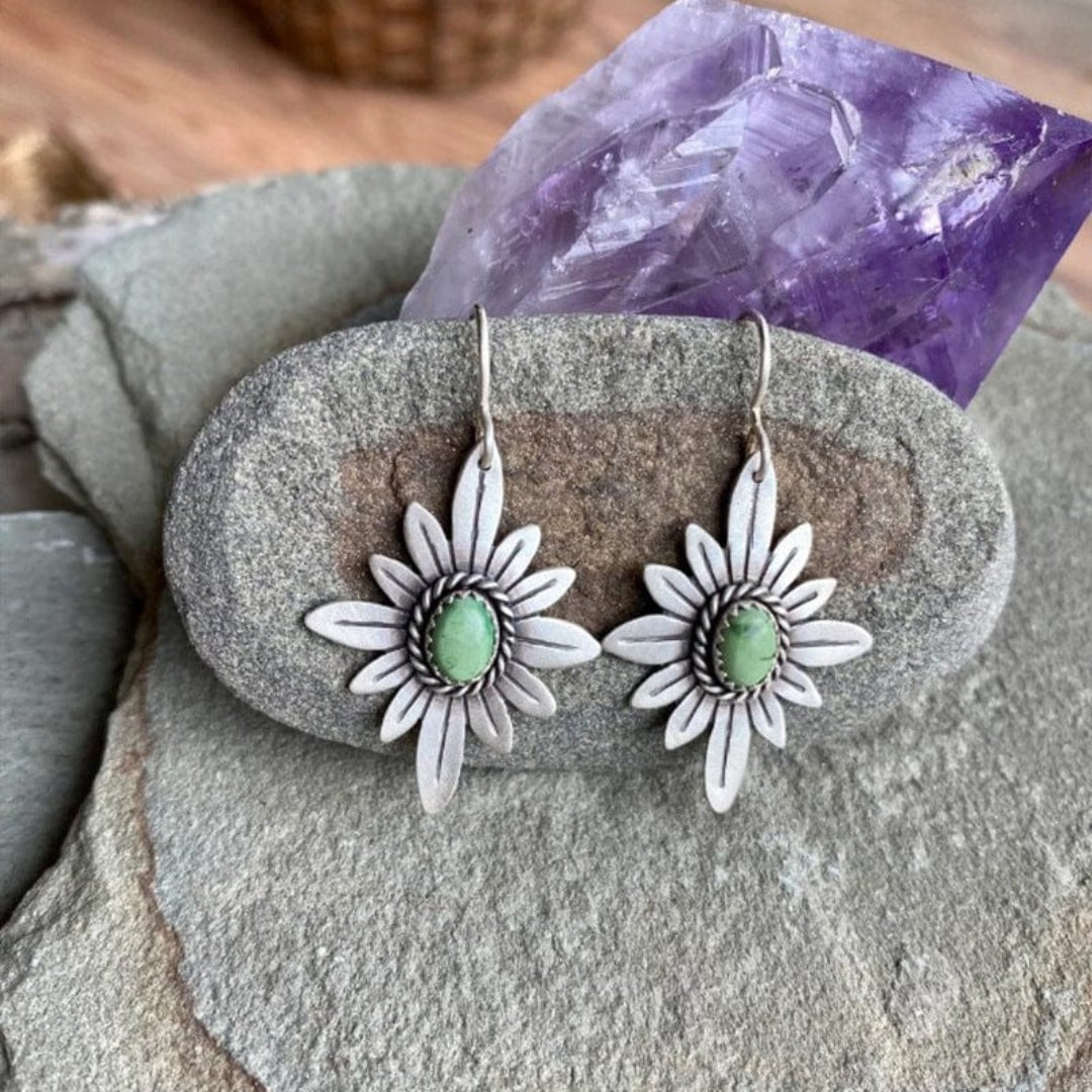 Silver Floral  with Green Opal Stone