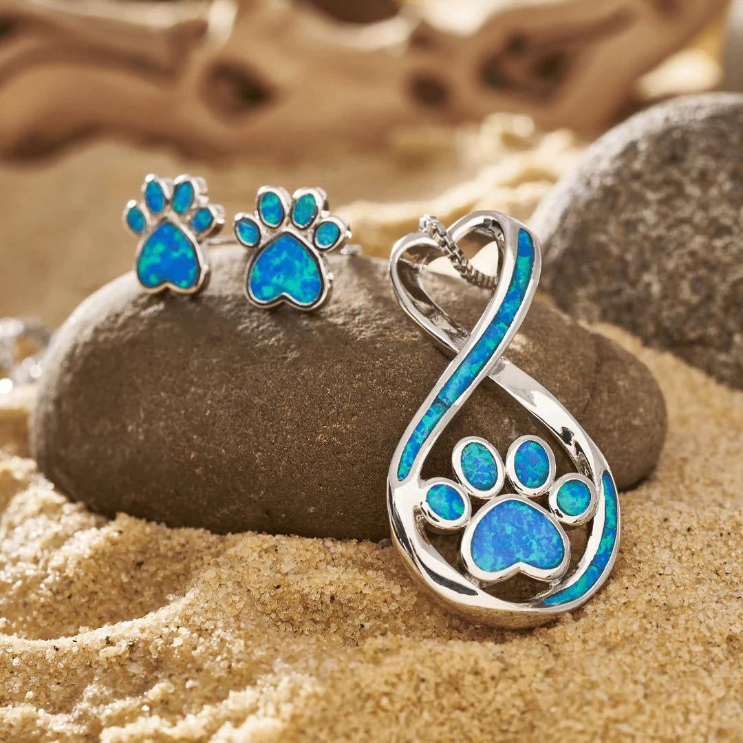 Oceanic Paw Necklace +  Set in Blue Opal and Silver