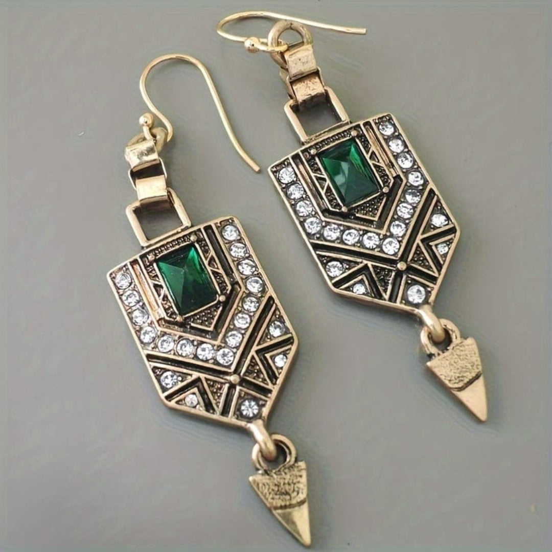 Green Zirconia Golden Vintage Earrings