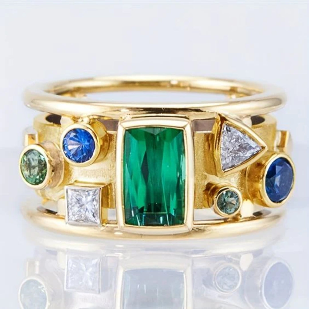 Vintage Gold & Colorful Inlaid Zirconia Ring