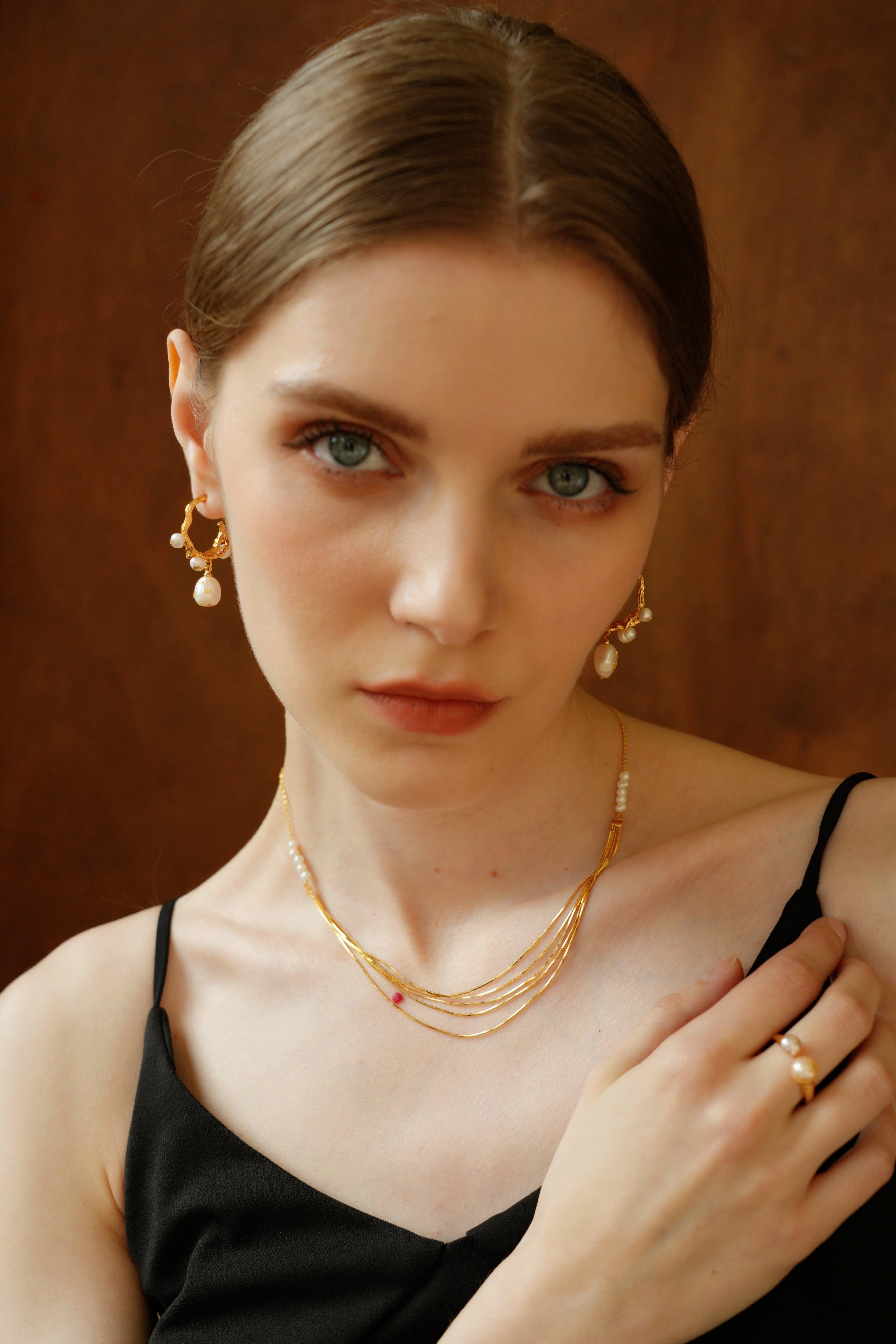 Calithra  Gold Pearl Beaded Necklace