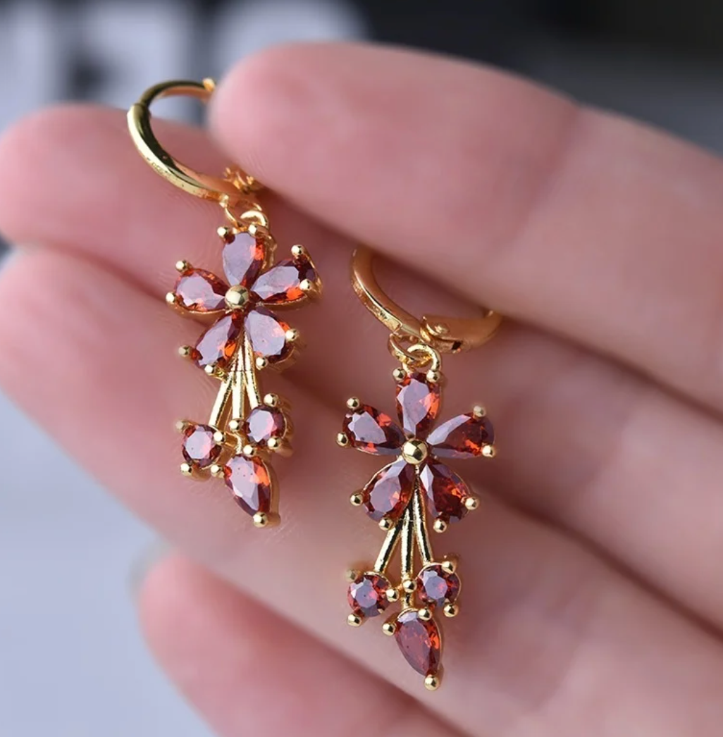 Flower Drop Earrings in 18K Gold Plating