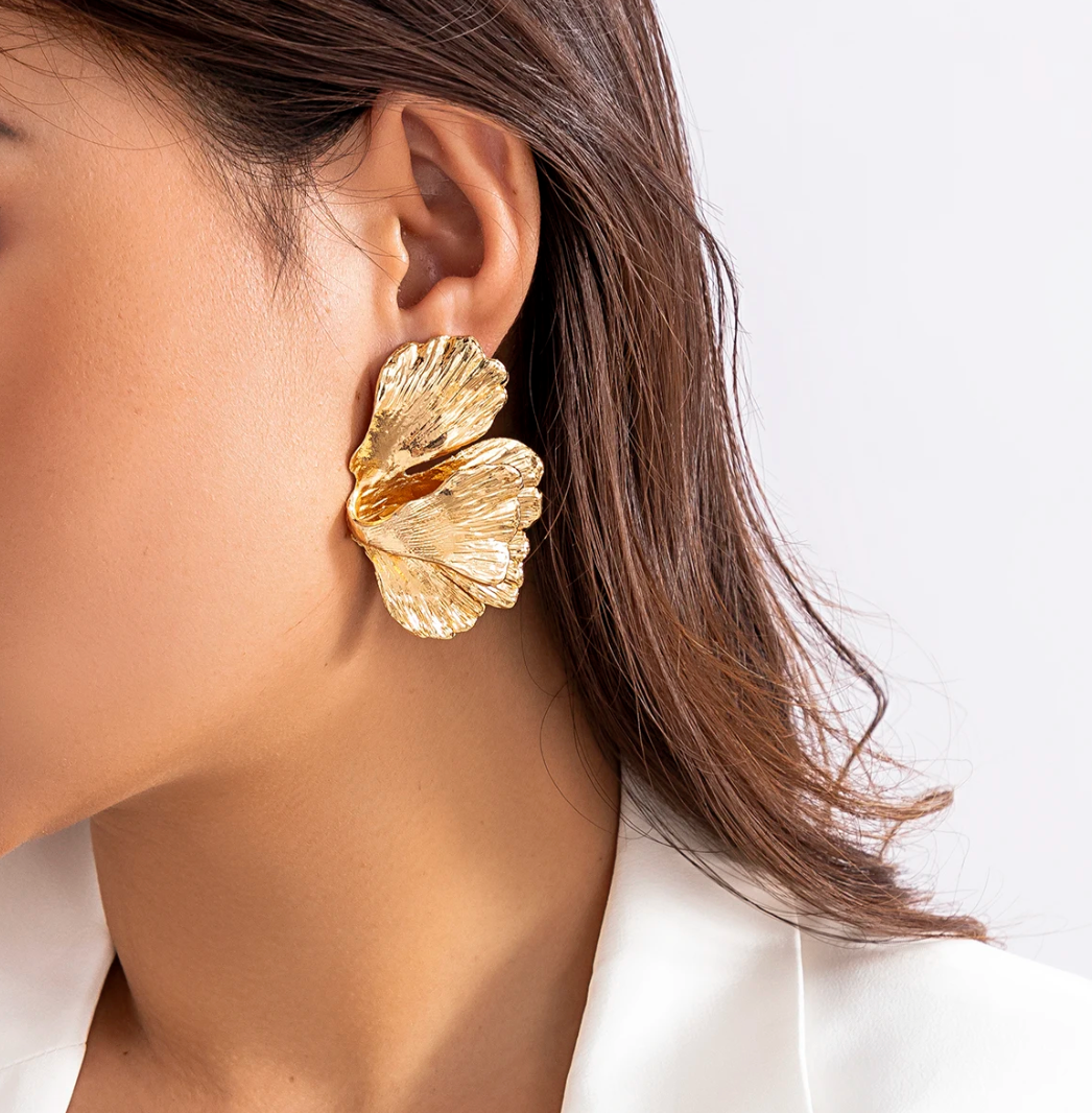 Gingko Biloba Half-Leaf Earrings in 18K Gold Plating