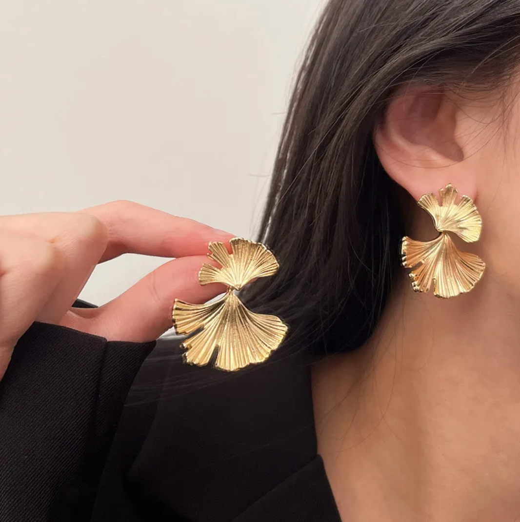 Ginkgo Biloba Earrings in 18K Gold Plating