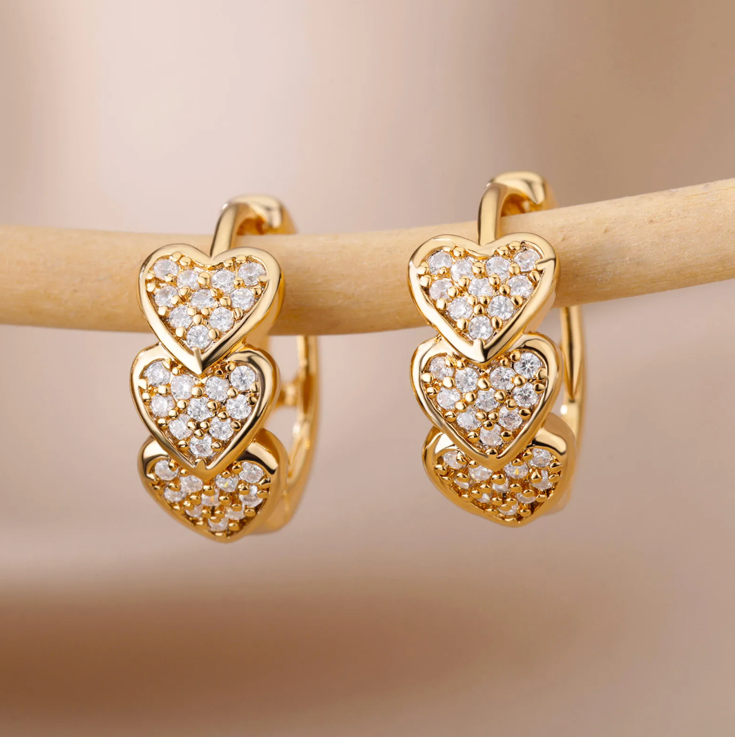 18K Gold Plated Earrings with Zirconia Hearts