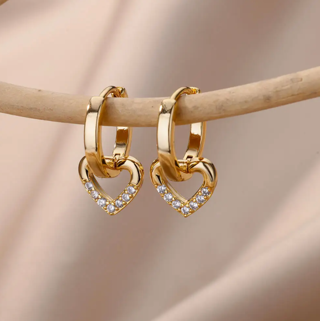 Heart Pendant Earrings in 18K Gold Plating
