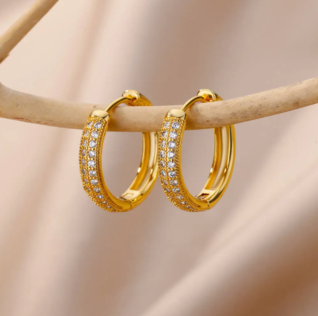 Hoop Earrings with Zirconia in 18K Gold Plating