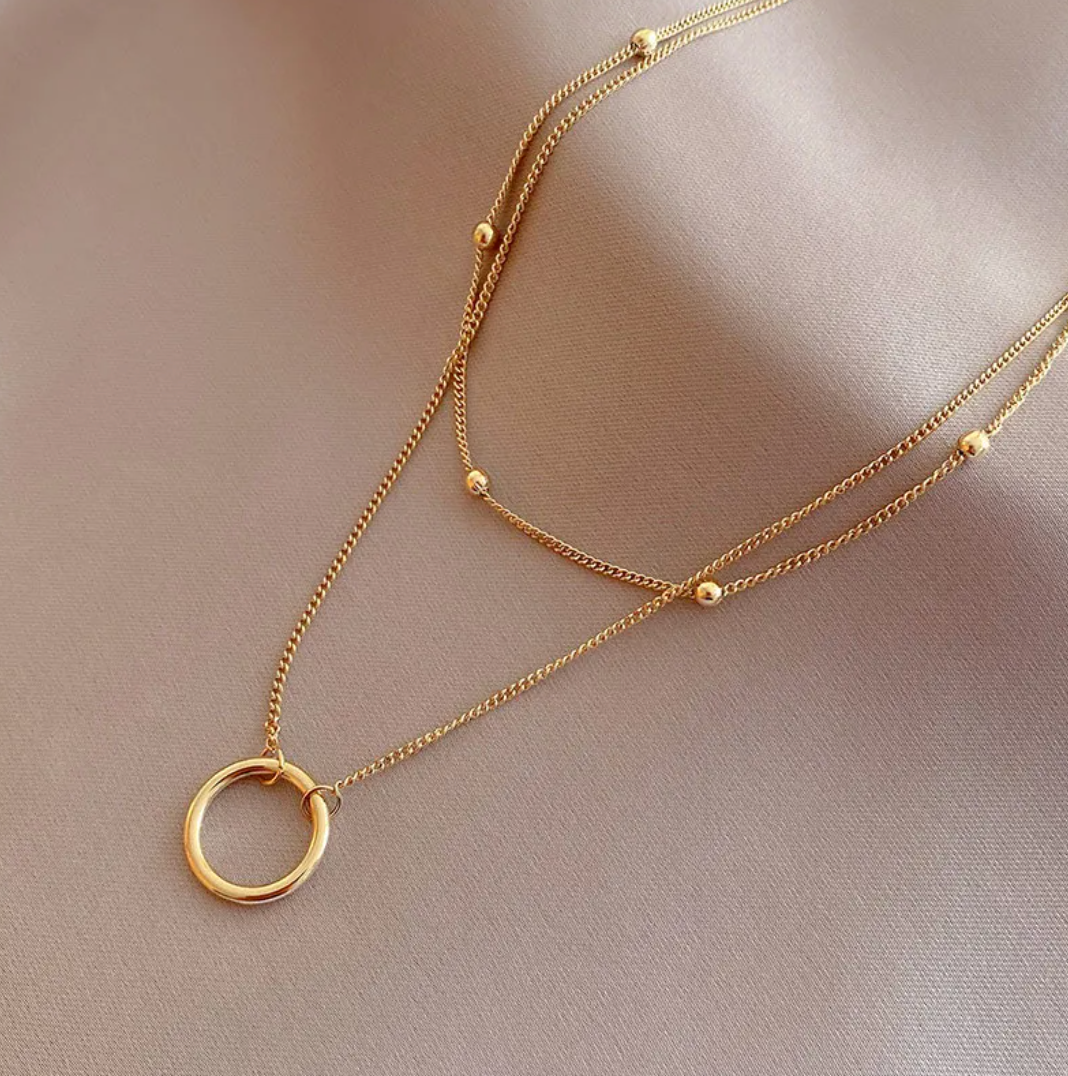 Double 18K Gold Plated Necklace with Ring