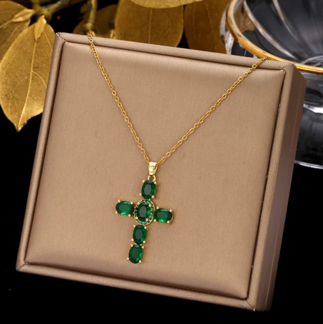 18K Gold Plated Necklace with Crystal Cross