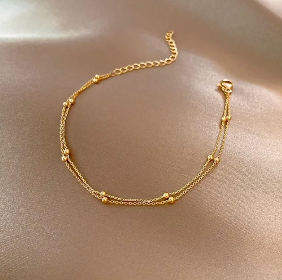 Beautiful Double 18K Gold Plated Bracelet with Pearls