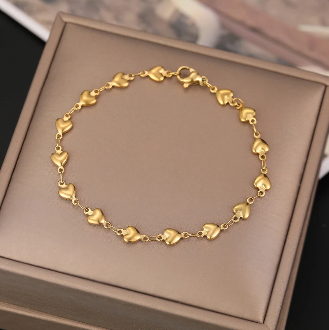 18K Gold Plated Bracelet with Multiple Small Hearts