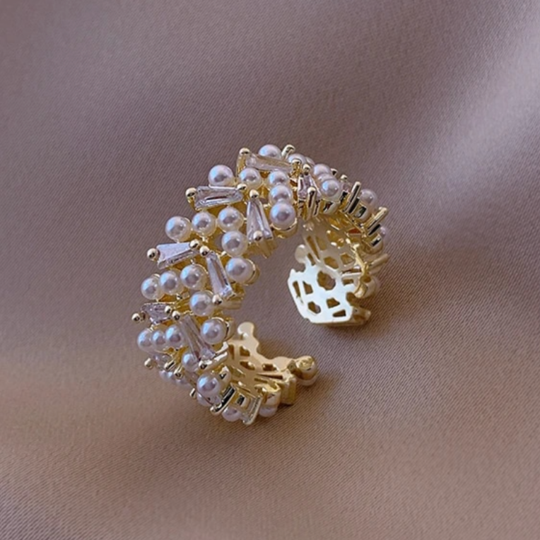 Caviar White Pearl Ring in 18K Gold Plating