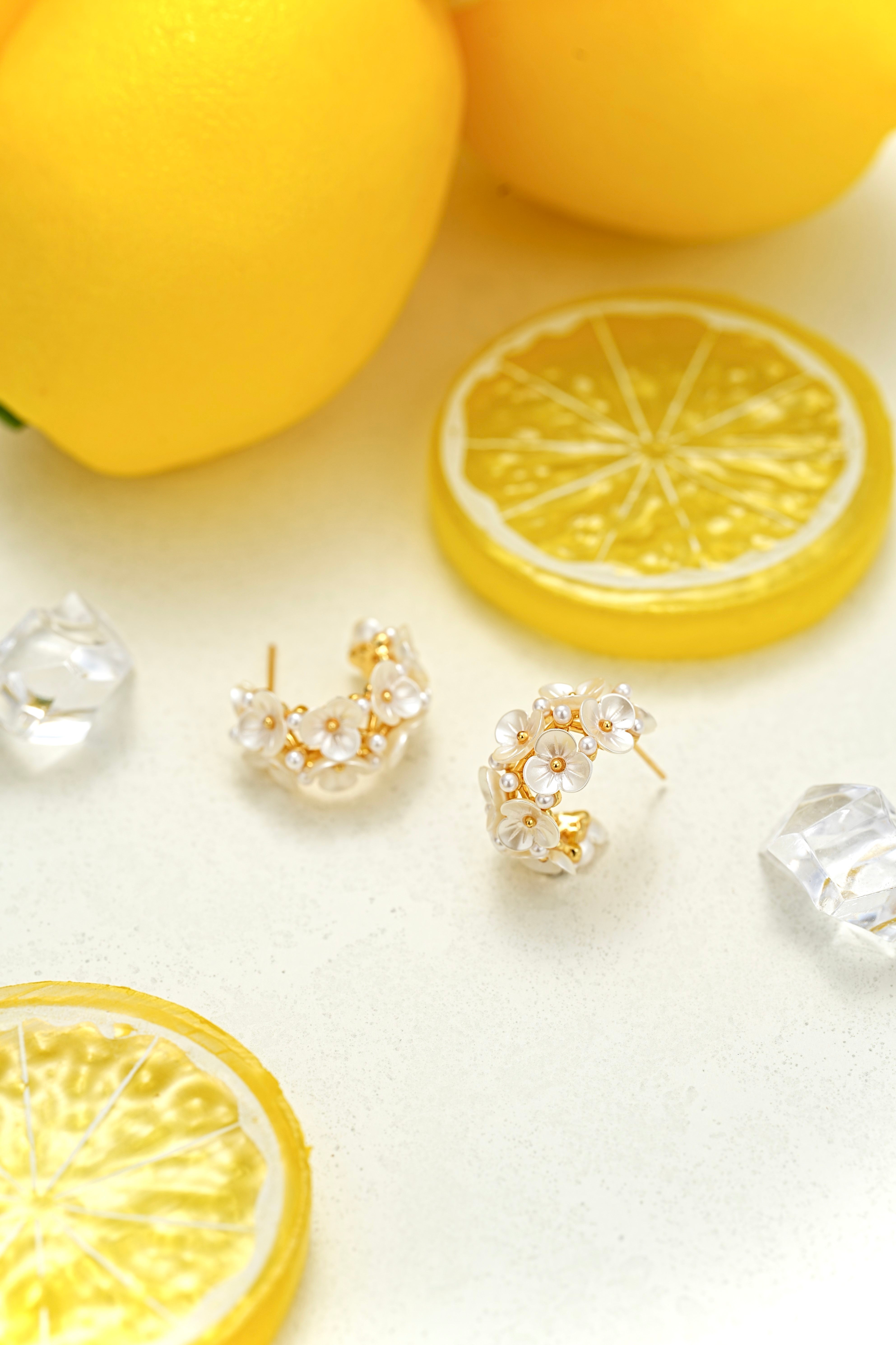 Celine Floral Pearl Hoop Earrings