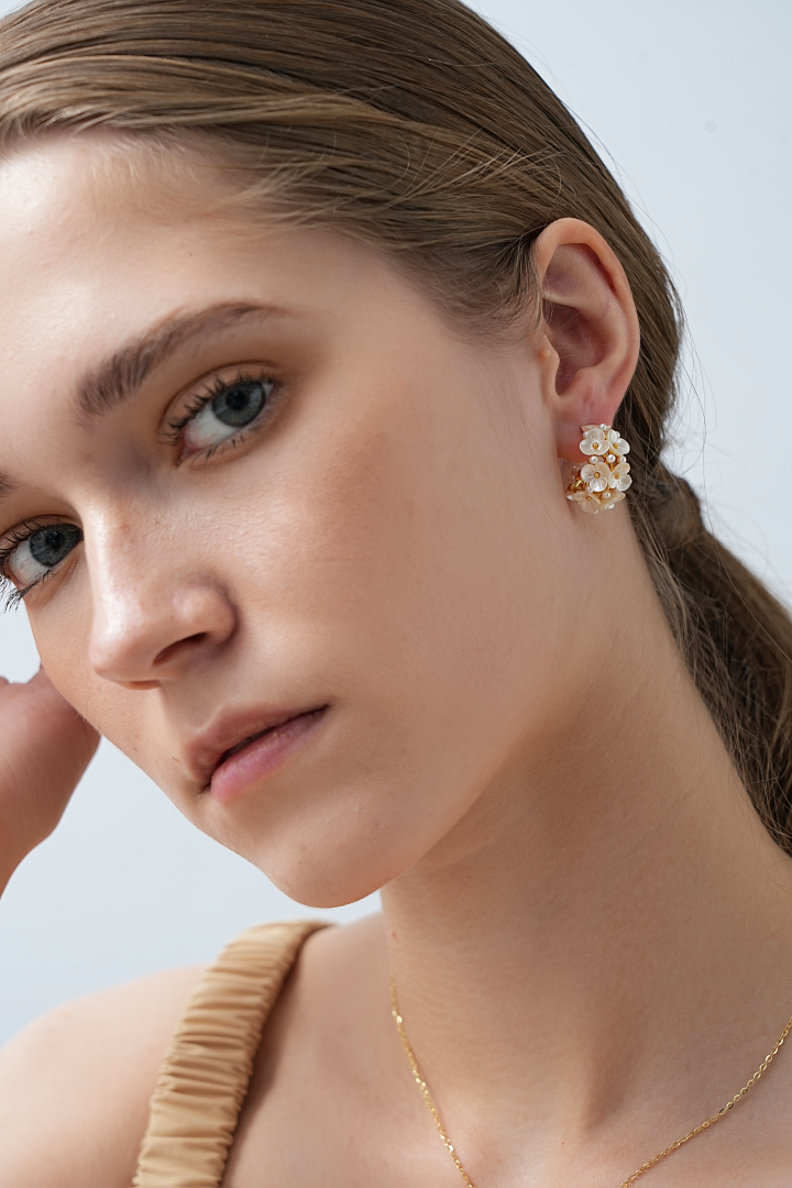 Celine Floral Pearl Hoop Earrings
