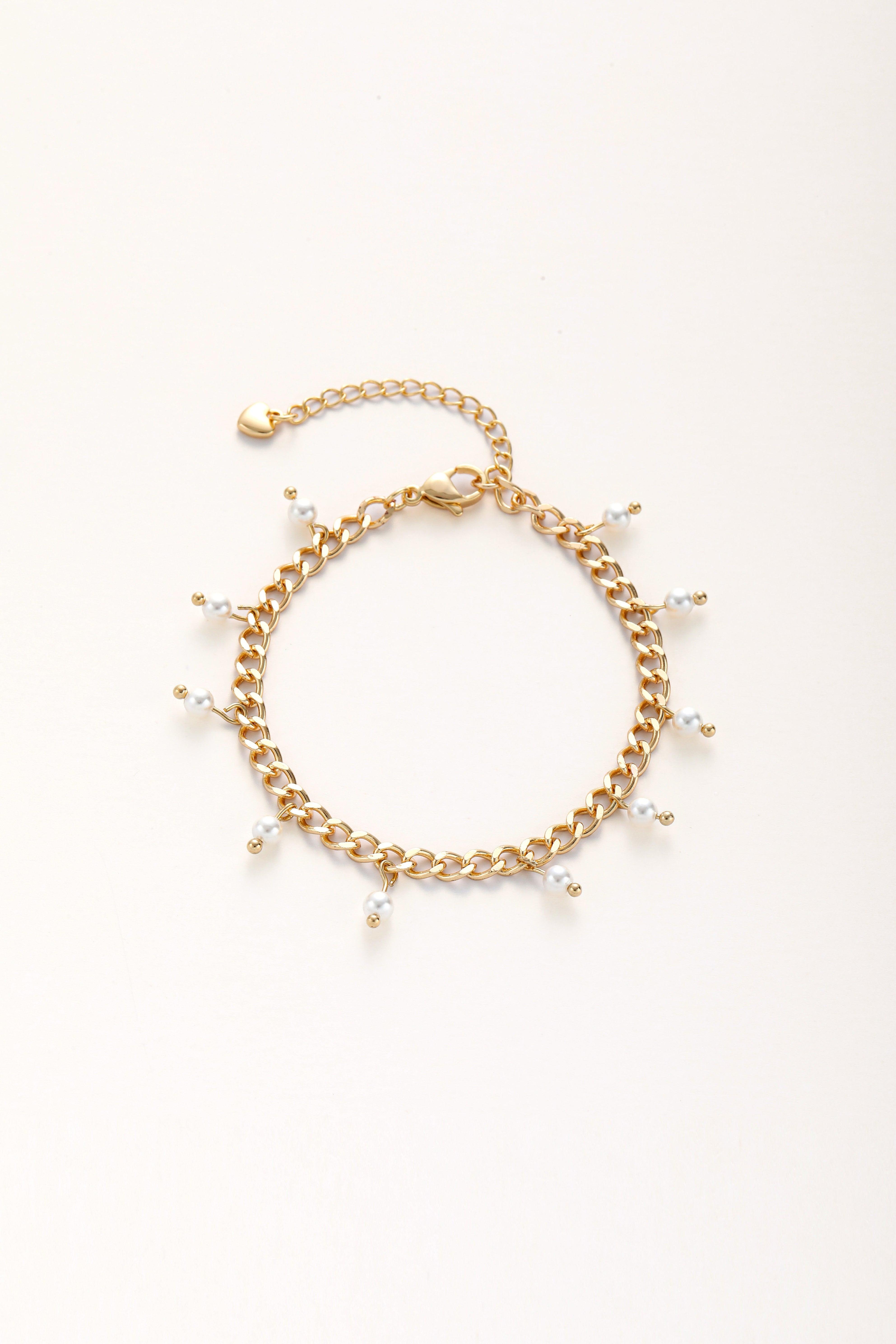 Dainty Pearl Charms Chain Bracelet